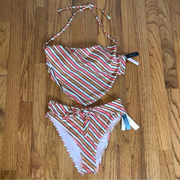 VICTORIA'S SECRET Tie-Front High-Rise Cheeky Bikini Striped Size S/M - Picture 3 of 6
